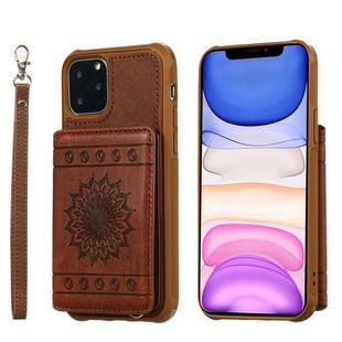 For iPhone 11 Pro Sunflower Embossing Pattern PU + TPU Case with Holder & Card Slots & Photo Frame & Lanyard(Coffee)