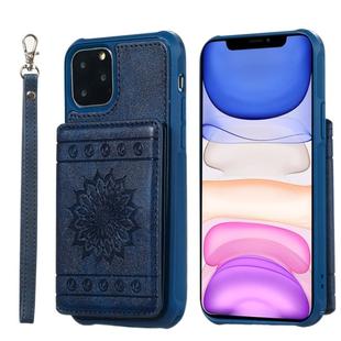 For iPhone 11 Pro Sunflower Embossing Pattern PU + TPU Case with Holder & Card Slots & Photo Frame & Lanyard(Blue)
