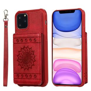 For iPhone 11 Pro Max Sunflower Embossing Pattern PU + TPU Case with Holder & Card Slots & Photo Frame & Lanyard(Red)