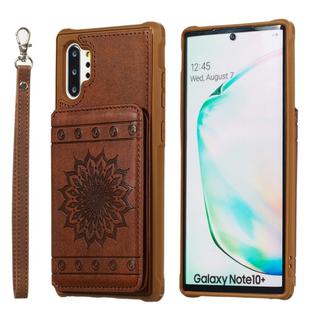 For Galaxy Note10+ Sunflower Embossing Pattern PU + TPU Case with Holder & Card Slots & Photo Frame & Lanyard(Coffee)