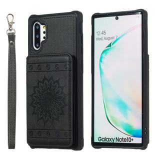 For Galaxy Note10+ Sunflower Embossing Pattern PU + TPU Case with Holder & Card Slots & Photo Frame & Lanyard(Black)