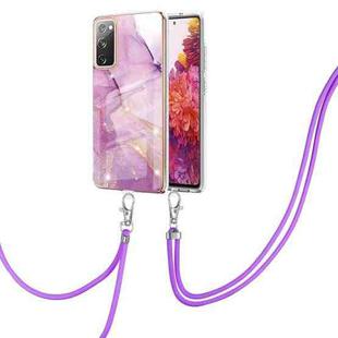 For Samsung Galaxy S20 FE 5G / 4G Electroplating Marble Pattern IMD TPU Shockproof Case with Neck Lanyard(Purple 001)