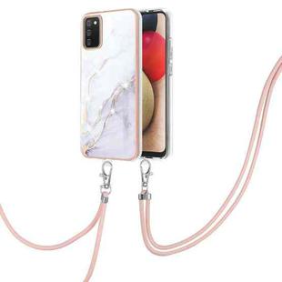 For Samsung Galaxy A02s EU Version 164mm Electroplating Marble Pattern IMD TPU Shockproof Case with Neck Lanyard(White 006)