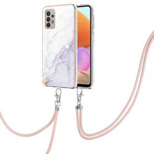 For Samsung Galaxy A32 4G EU Version Electroplating Marble Pattern IMD TPU Shockproof Case with Neck Lanyard(White 006)