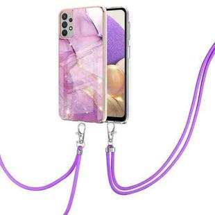 For Samsung Galaxy A32 5G Electroplating Marble Pattern IMD TPU Shockproof Case with Neck Lanyard(Purple 001)