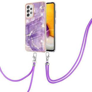 For Samsung Galaxy A72 5G / 4G Electroplating Marble Pattern IMD TPU Shockproof Case with Neck Lanyard(Purple 002)