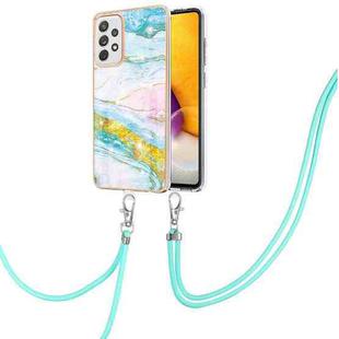For Samsung Galaxy A72 5G / 4G Electroplating Marble Pattern IMD TPU Shockproof Case with Neck Lanyard(Green 004)