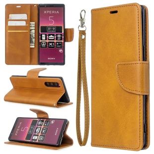 For Sony Xperia5 / XZ5 Lambskin Texture Pure Color Horizontal Flip PU Leather Case with Holder & Card Slots & Wallet & Lanyard(Yellow)