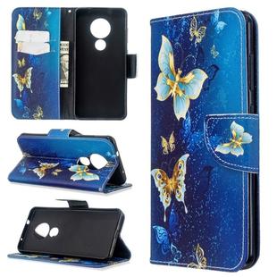 For Nokia 6.2 / 7.2 Colored Drawing Pattern Horizontal Flip Leather Case with Holder & Card Slots & Wallet(Gold Butterfly)