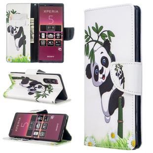 For Sony Xperia 5 / XZ5 Colored Drawing Pattern Horizontal Flip Leather Case with Holder & Card Slots & Wallet(Panda Bamboo)