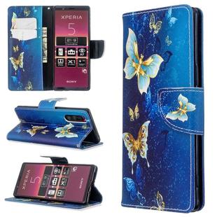 For Sony Xperia 5 / XZ5 Colored Drawing Pattern Horizontal Flip Leather Case with Holder & Card Slots & Wallet(Gold Butterfly)