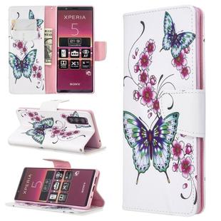 For Sony Xperia 5 / XZ5 Colored Drawing Pattern Horizontal Flip Leather Case with Holder & Card Slots & Wallet(Peach Blossom Butterfly)