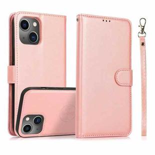 For iPhone 13 mini Calf Texture 2 in 1 Detachable Magnetic Back Cover Horizontal Flip Leather Case with Holder & Card Slots & Wallet & Photo Frame (Rose Gold)