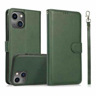 For iPhone 13 mini Calf Texture 2 in 1 Detachable Magnetic Back Cover Horizontal Flip Leather Case with Holder & Card Slots & Wallet & Photo Frame (Green)