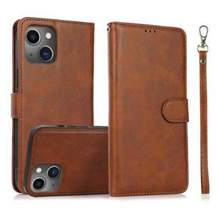 For iPhone 13 Calf Texture 2 in 1 Detachable Magnetic Back Cover Horizontal Flip Leather Case with Holder & Card Slots & Wallet & Photo Frame(Brown)