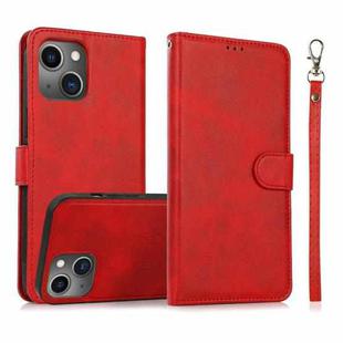 For iPhone 13 Calf Texture 2 in 1 Detachable Magnetic Back Cover Horizontal Flip Leather Case with Holder & Card Slots & Wallet & Photo Frame(Red)