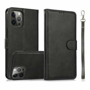 For iPhone 13 Pro Calf Texture 2 in 1 Detachable Magnetic Back Cover Horizontal Flip Leather Case with Holder & Card Slots & Wallet & Photo Frame (Black)