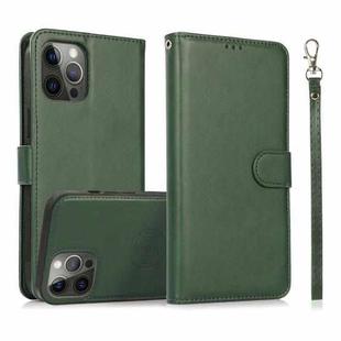For iPhone 13 Pro Calf Texture 2 in 1 Detachable Magnetic Back Cover Horizontal Flip Leather Case with Holder & Card Slots & Wallet & Photo Frame (Green)