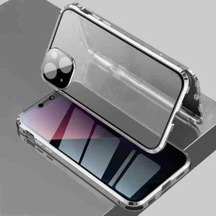 For iPhone 13 mini Four-corner Shockproof Anti-peeping Magnetic Metal Frame Double-sided Tempered Glass Case (White)