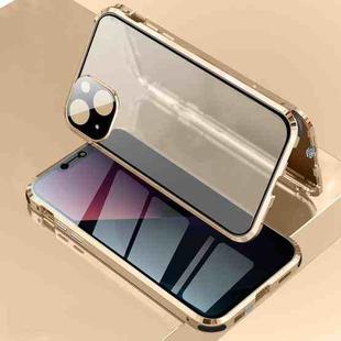 For iPhone 13 mini Four-corner Shockproof Anti-peeping Magnetic Metal Frame Double-sided Tempered Glass Case (Gold)