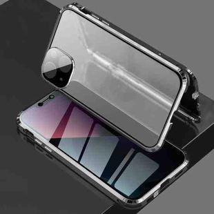 For iPhone 13 Four-corner Shockproof Anti-peeping Magnetic Metal Frame Double-sided Tempered Glass Case(Black)