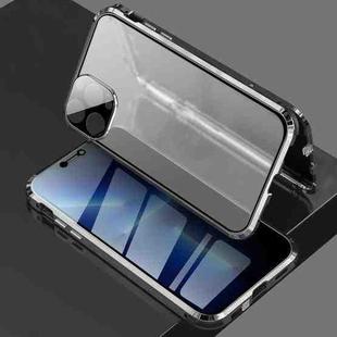 For iPhone 13 Pro Four-corner Shockproof Anti-peeping Magnetic Metal Frame Double-sided Tempered Glass Case (Black)