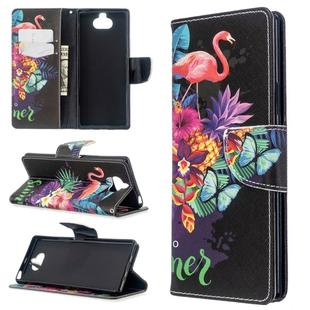 For Sony Xperia 20 Colored Drawing Pattern Horizontal Flip Leather Case with Holder & Card Slots & Wallet(Flamingo)