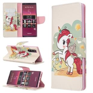 For Sony Xperia 5 /  XZ5 Colored Drawing Pattern Horizontal Flip Leather Case with Holder & Card Slots & Wallet(Unicorn)