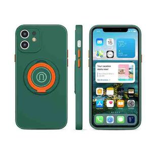 Skin Feel 2 in 1 Magnetic PC + TPU Shockproof Case with Ring Holder For iPhone 12(Dark Green)