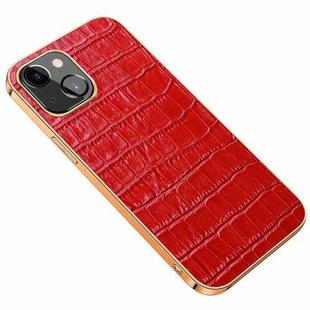 Electroplated Edge Crocodile Texture Top Layer Cowhide Leather Back Cover Shockproof Case For iPhone 13 mini(Red)