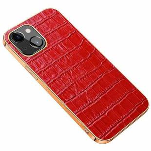 Electroplated Edge Crocodile Texture Top Layer Cowhide Leather Back Cover Shockproof Case For iPhone 13(Red)