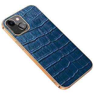 Electroplated Edge Crocodile Texture Top Layer Cowhide Leather Back Cover Shockproof Case For iPhone 13(Blue)