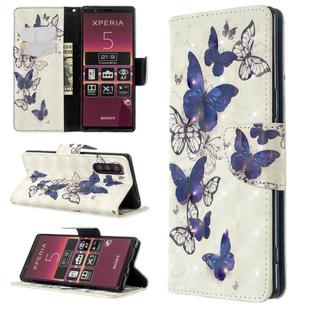 For Sony Xperia 5 / XZ5 3D Colored Drawing Pattern Horizontal Flip Leather Case, with Holder & Card Slots & Wallet(Butterflies)