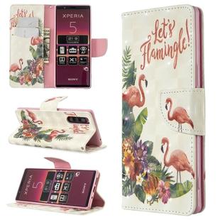 For Sony Xperia 5 / XZ5 3D Colored Drawing Pattern Horizontal Flip Leather Case, with Holder & Card Slots & Wallet(English Flamingo)