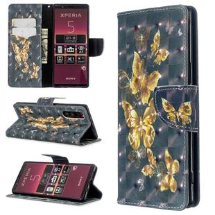 For Sony Xperia 5 / XZ5 3D Colored Drawing Pattern Horizontal Flip Leather Case, with Holder & Card Slots & Wallet(Black Background Butterfly)