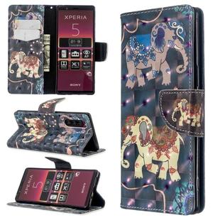 For Sony Xperia 5 / XZ5 3D Colored Drawing Pattern Horizontal Flip Leather Case, with Holder & Card Slots & Wallet(Two Elephants)