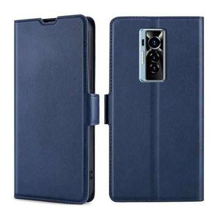 For Tecno Phantom X Ultra-thin Voltage Side Buckle PU + TPU Horizontal Flip Leather Case with Holder & Card Slot(Blue)