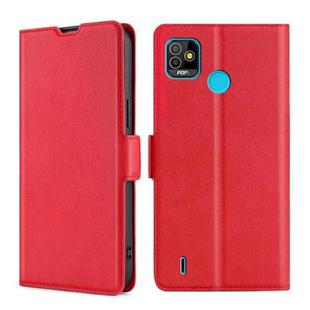 For Tecno Pop 5 Ultra-thin Voltage Side Buckle PU + TPU Horizontal Flip Leather Case with Holder & Card Slot(Red)