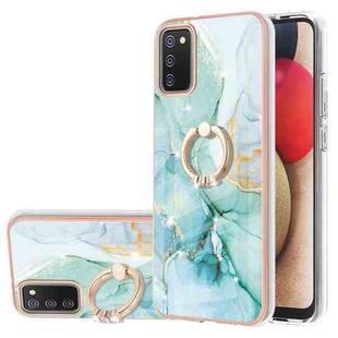 For Samsung Galaxy A02s EU Version 164mm Electroplating Marble Pattern IMD TPU Shockproof Case with Ring Holder(Green 003)