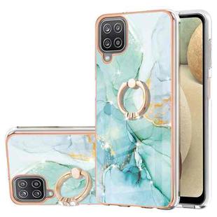 For Samsung Galaxy A12 Electroplating Marble Pattern IMD TPU Shockproof Case with Ring Holder(Green 003)