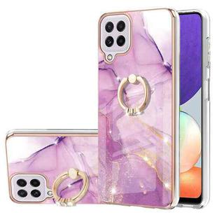For Samsung Galaxy A22 4G EU Version / M32 Electroplating Marble Pattern IMD TPU Shockproof Case with Ring Holder(Purple 001)