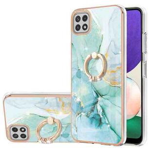 For Samsung Galaxy A22 5G US Version Electroplating Marble Pattern IMD TPU Shockproof Case with Ring Holder(Green 003)