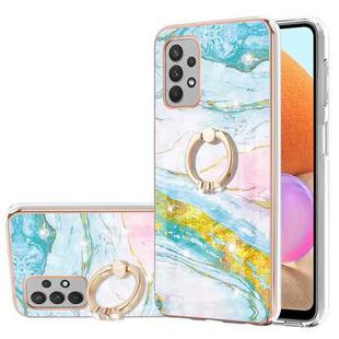 For Samsung Galaxy A32 4G EU Version Electroplating Marble Pattern IMD TPU Shockproof Case with Ring Holder(Green 004)