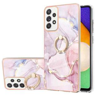For Samsung Galaxy A52 5G / 4G Electroplating Marble Pattern IMD TPU Shockproof Case with Ring Holder(Rose Gold 005)