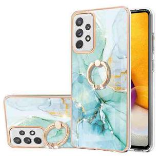 For Samsung Galaxy A72 5G / 4G Electroplating Marble Pattern IMD TPU Shockproof Case with Ring Holder(Green 003)