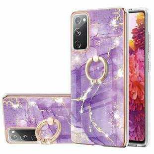 For Samsung Galaxy S20 FE  5G / 4G Electroplating Marble Pattern IMD TPU Shockproof Case with Ring Holder(Purple 002)