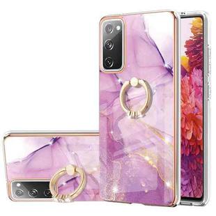 For Samsung Galaxy S20 FE  5G / 4G Electroplating Marble Pattern IMD TPU Shockproof Case with Ring Holder(Purple 001)