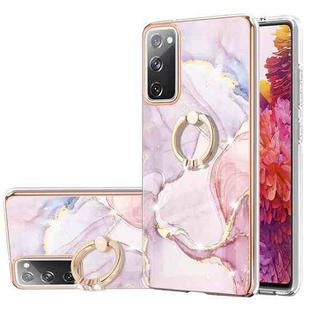 For Samsung Galaxy S20 FE  5G / 4G Electroplating Marble Pattern IMD TPU Shockproof Case with Ring Holder(Rose Gold 005)