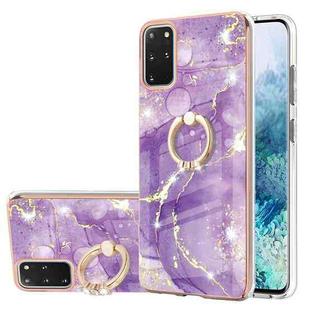 For Samsung Galaxy S20+ Electroplating Marble Pattern IMD TPU Shockproof Case with Ring Holder(Purple 002)