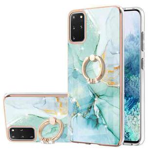 For Samsung Galaxy S20+ Electroplating Marble Pattern IMD TPU Shockproof Case with Ring Holder(Green 003)